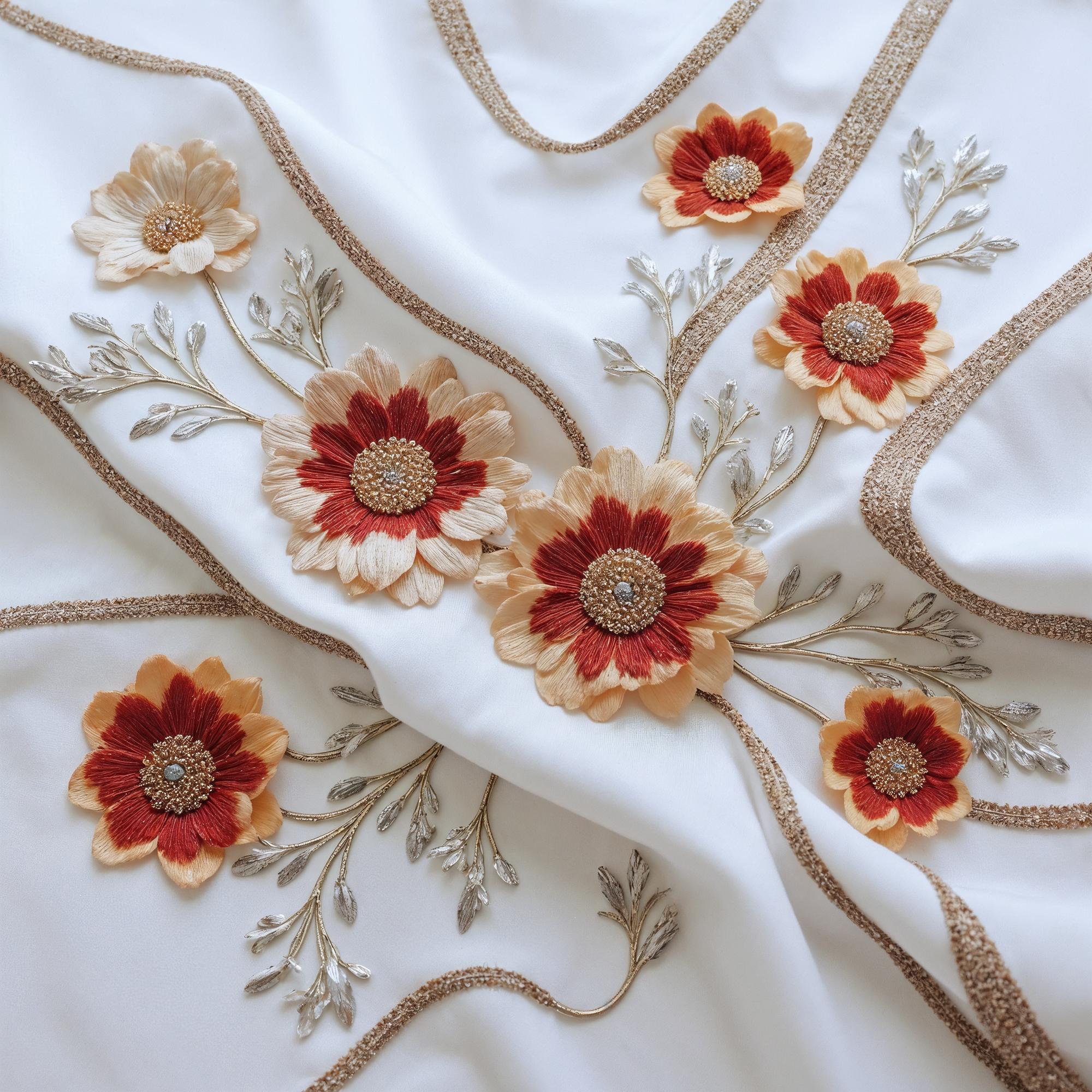 detailed floral hand embroidery on silk